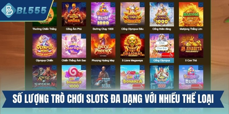 Số lượng trò chơi slots đa dạng với nhiều thể loại khác nhau